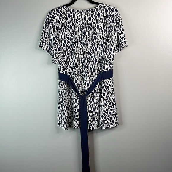 GEORGE Classics Plus Y2K Navy White Empire Waist Pattern Print Tie Back Top 2X - Picture 7 of 12